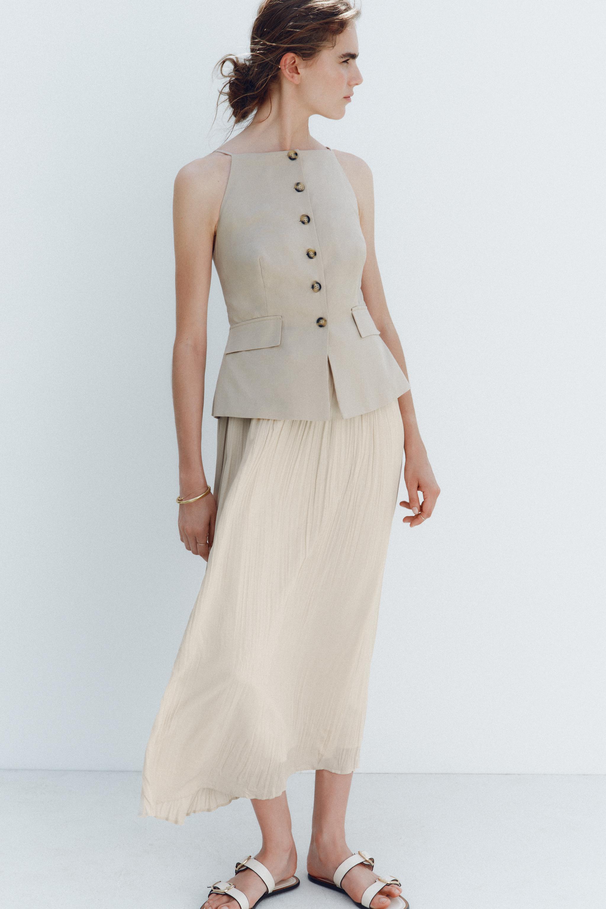 PLEATED SKIRT MIDI WAISTCOAT DRESS